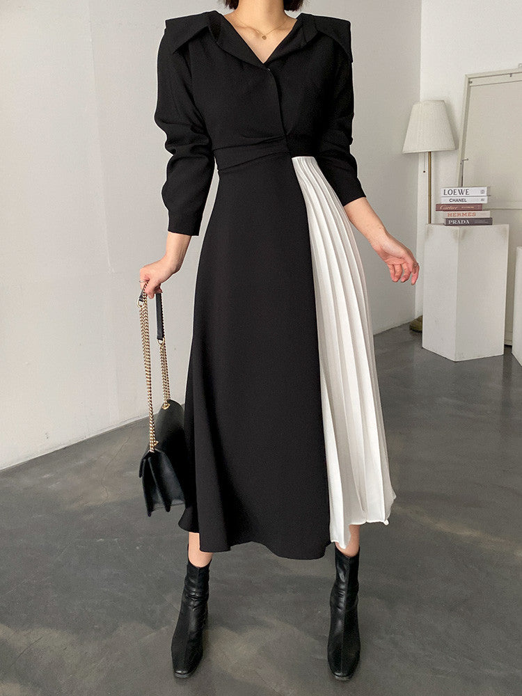 French Hepburn Contrast Long Elegant Dress