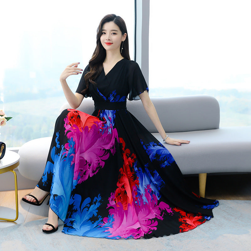 Chiffon Long Waist Slimming Temperament Maxi Skirt To Ankle