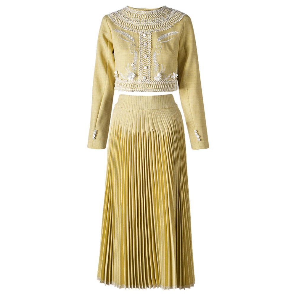 Spring New Single-breasted Niche High Sense Two-piece Embroidery Women