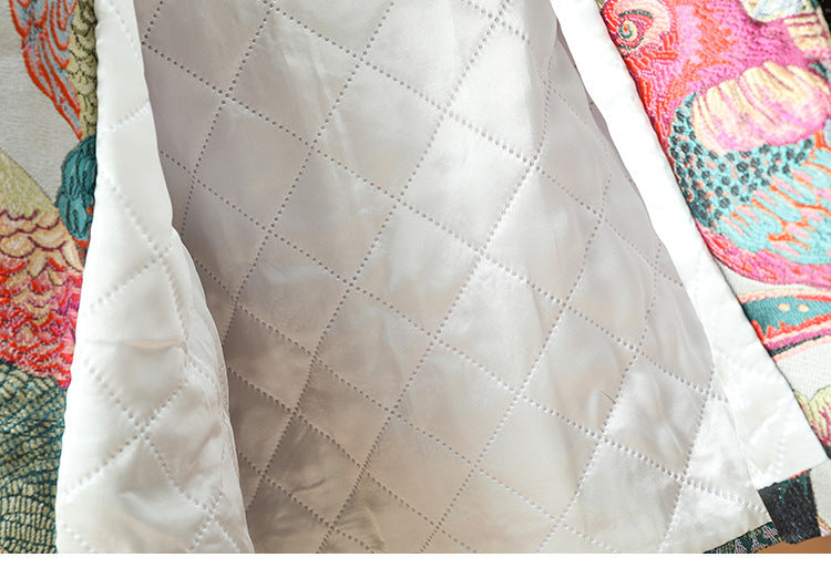 For The Sake Of Beauty Jacquard Buckle Round Neck Vintage Coat