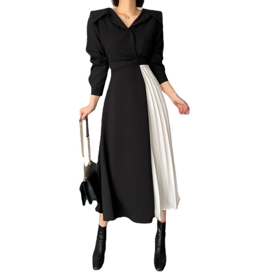 French Hepburn Contrast Long Elegant Dress