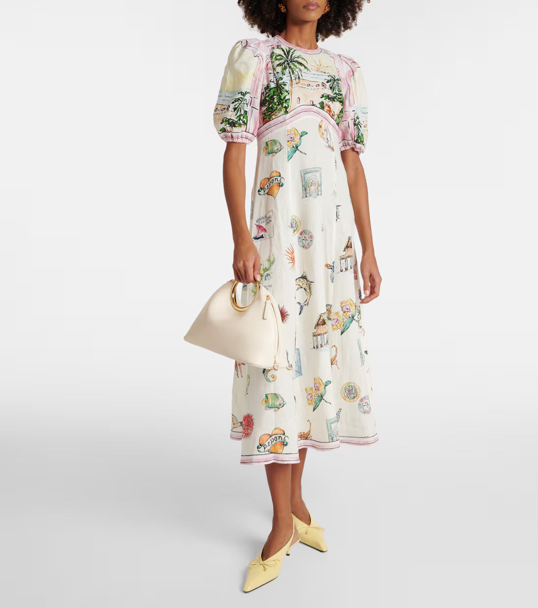 New Printing Fashion Puff Sleeve All-matching Slim Fit Large Swing Dress