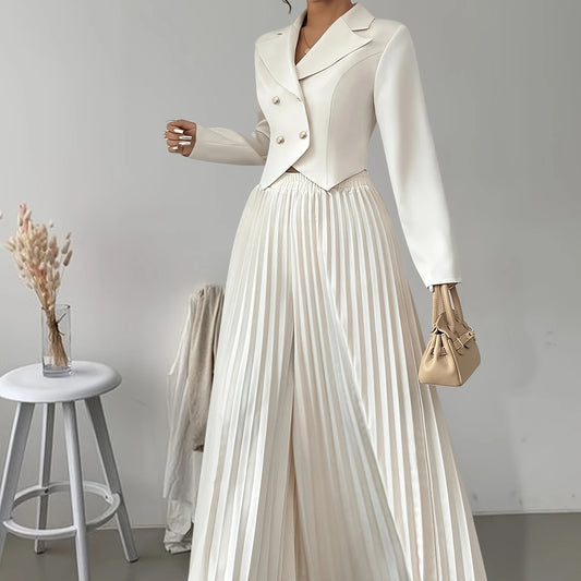 Top Set Long Sleeved Pleated Skirt