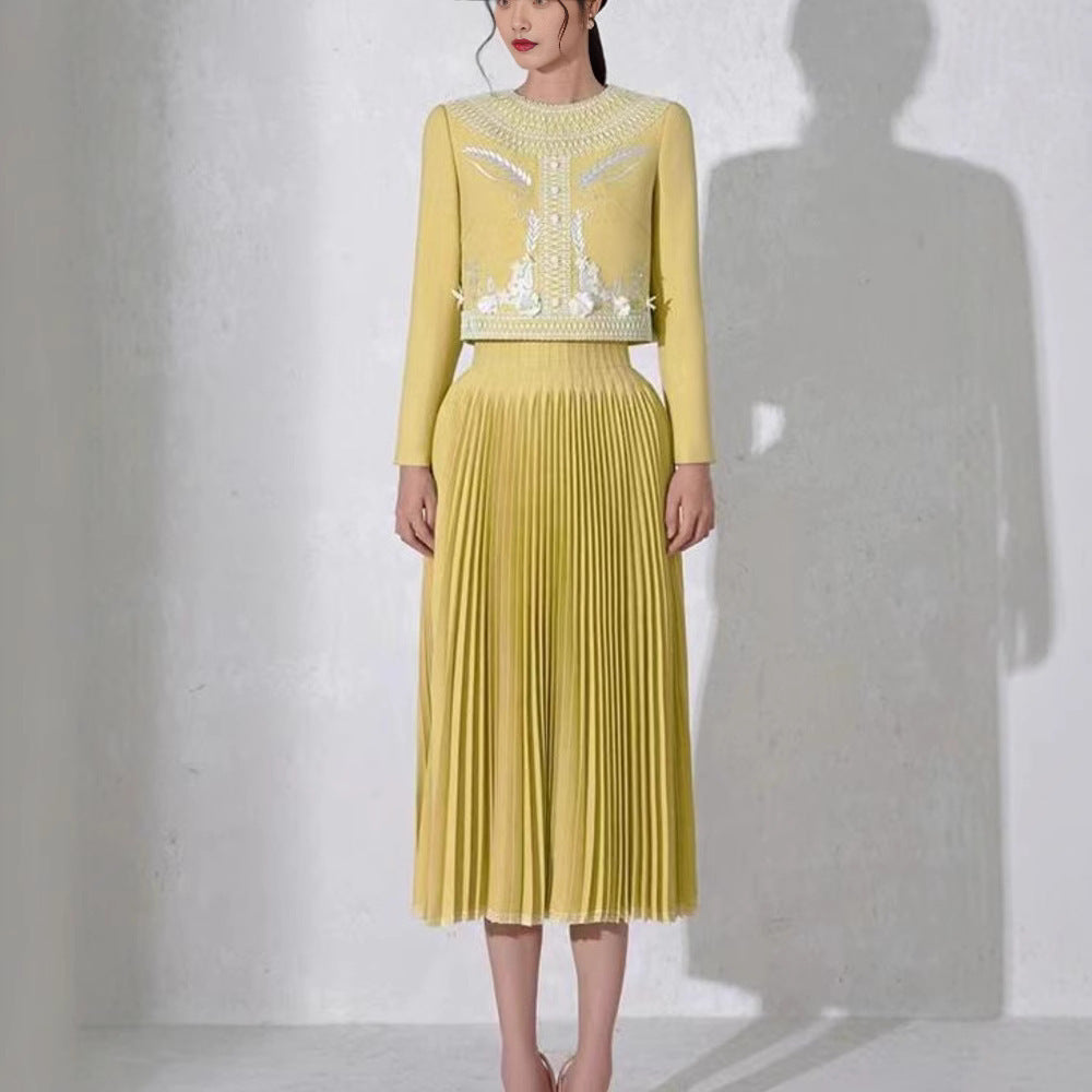 Spring New Single-breasted Niche High Sense Two-piece Embroidery Women