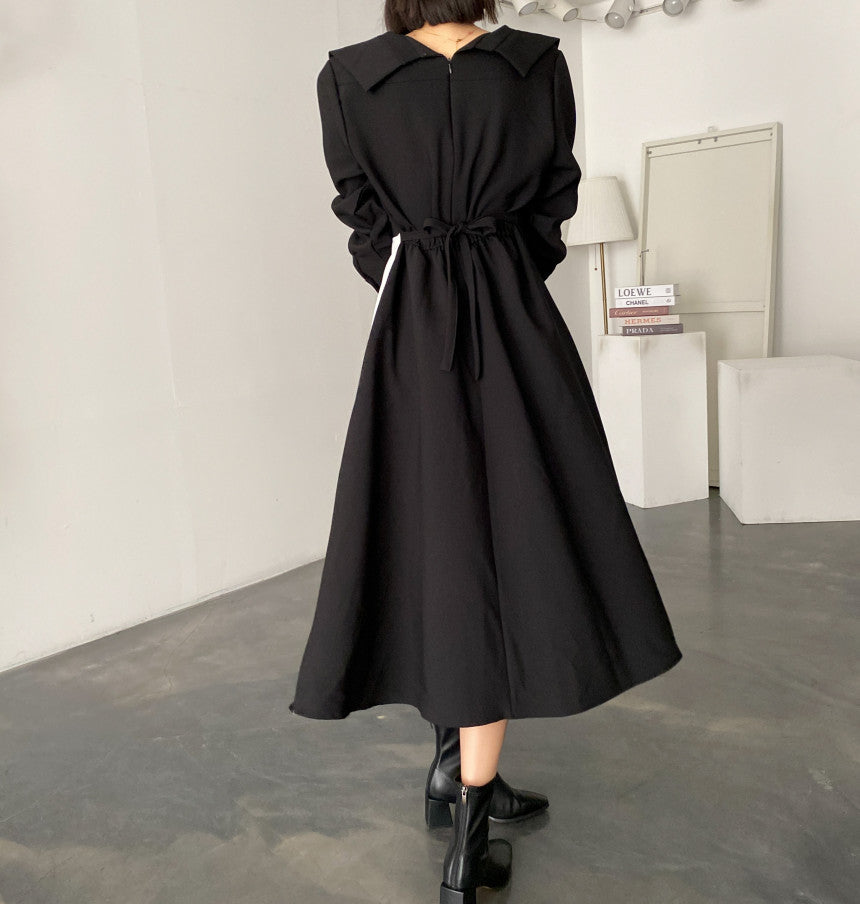 French Hepburn Contrast Long Elegant Dress