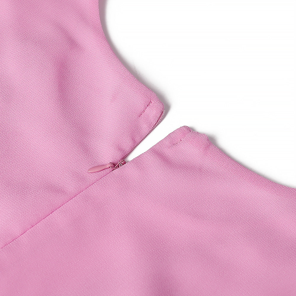 Stitching Round Neck Ladies High Waist Dress