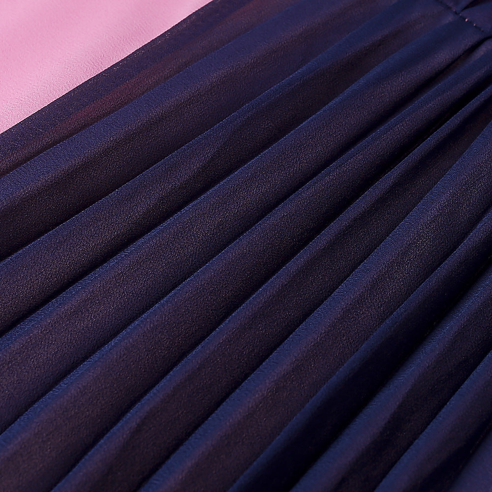 Stitching Round Neck Ladies High Waist Dress